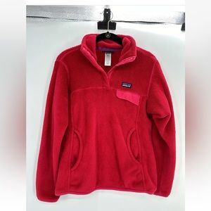 Patagonia Sherpa Fleece Jacket Red Snap Neck Polartec Womens Size Small